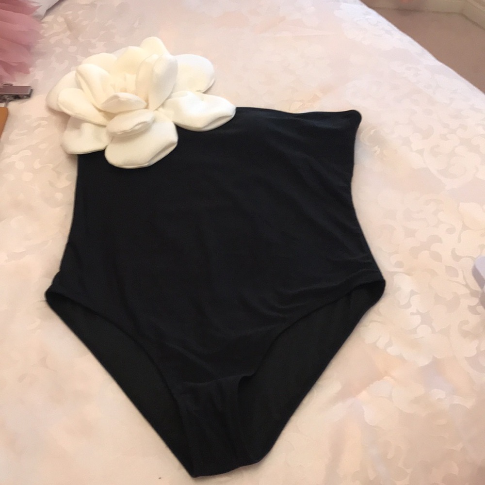 Macy's Black and White Floral One-Piece Swimsuit